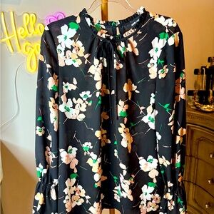 Karl Lagerfeld Black Floral Relaxed Blouse with Mandarin Collar